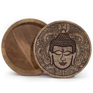 Große runde Box 17,5 x 7,5 cm – Buddha-Gesicht schwarz eingraviert