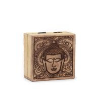 Kleine quadratische Box 10x10x4,2cm - Buddha-Gesicht schwarz eingraviert