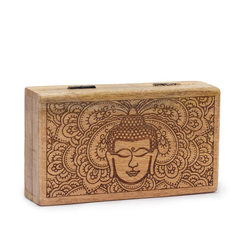 Mittlere quadratische Box 17 x 10 x 4,2 cm – Buddha-Gesicht schwarz eingraviert
