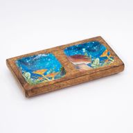 Doppeltes Schmucktablett 20x10x2,5cm - Pilzdesign Blaugrün