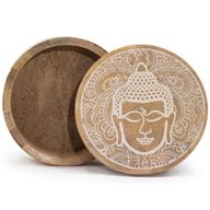 Große runde Box 17,5 x 7,5 cm – Buddha-Gesicht, weiß getüncht