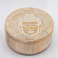 Große runde Box 17,5 x 7,5 cm – Buddha-Gesicht, weiß getüncht