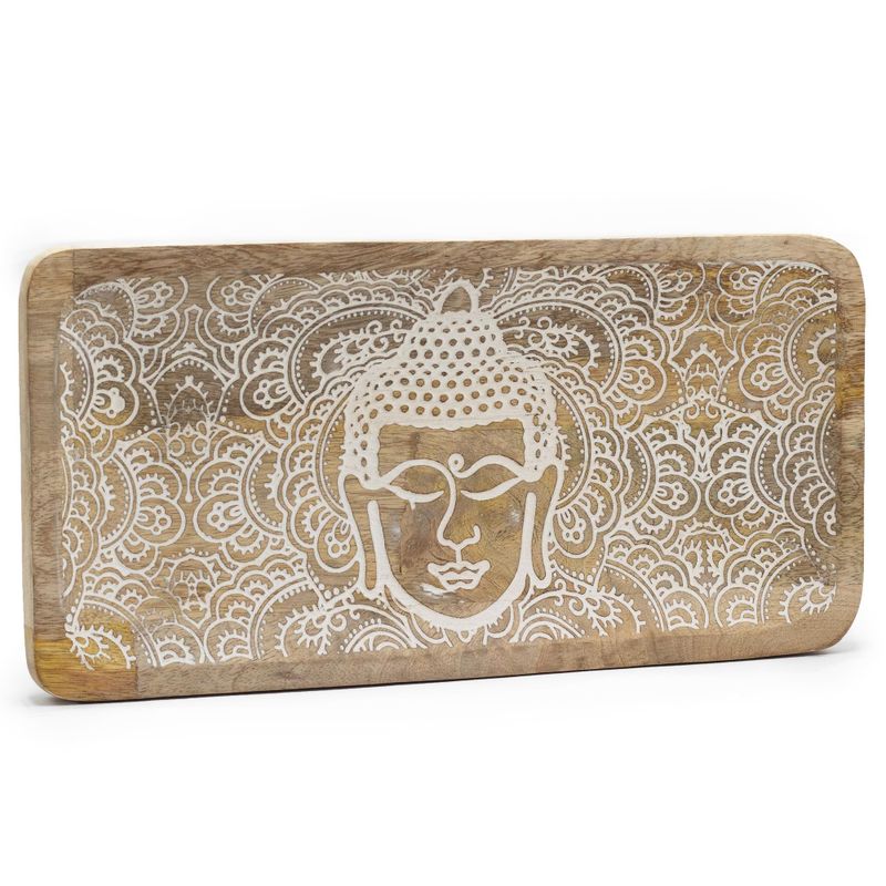 Langes Tablett 30x15x2,5cm - Buddha Face Whitewash