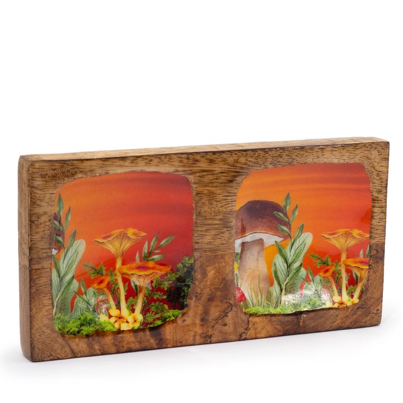 Doppeltes Schmucktablett 20x10x2,5cm - Pilzdesign Kastanienbraun