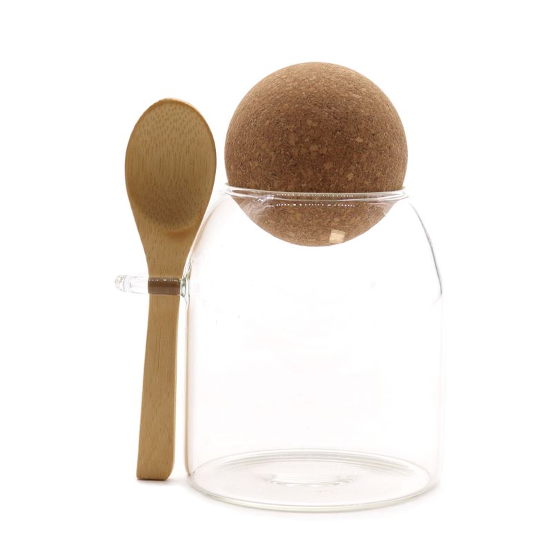 Cork-Ball Glasgefäß - Klar & Löffel - 10cm
