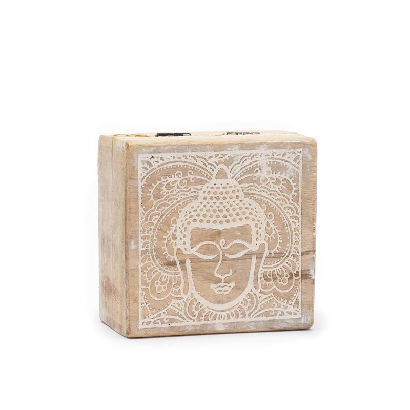 Kleine quadratische Box 10x10x4,2cm - Buddha Face Whitewash