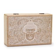Große rechteckige Box 21,5 x 14 x 6,3 cm – Buddha-Gesicht, weiß getüncht