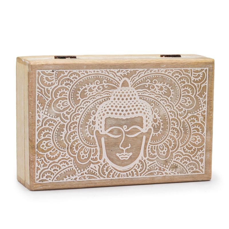 Große rechteckige Box 21,5 x 14 x 6,3 cm – Buddha-Gesicht, weiß getüncht