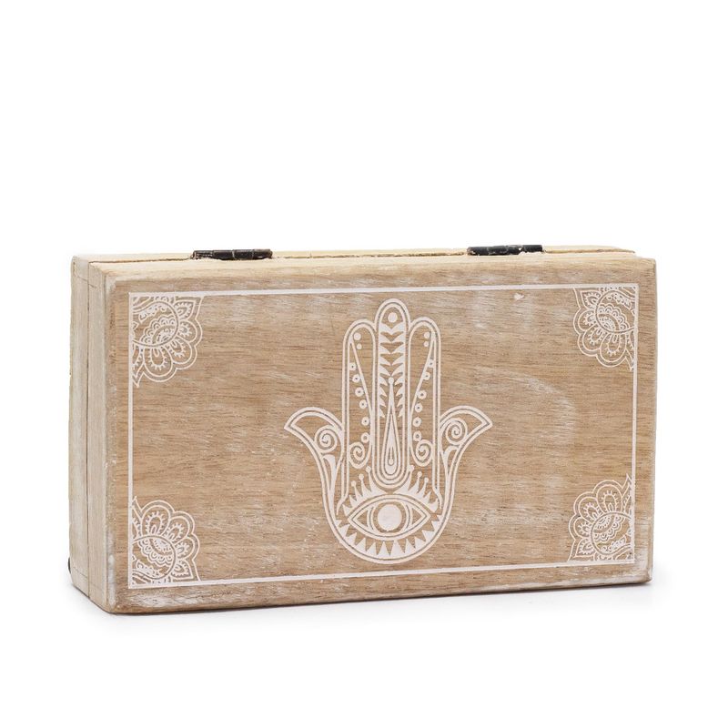 Mittlere quadratische Box 17 x 10 x 4,2 cm – Hamsa Whitewash