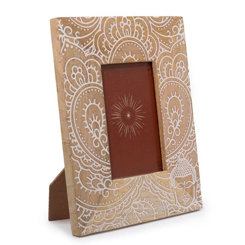 Med Mangoholz-Bilderrahmen (für 10 x 15 cm), 26 x 20 x 2 cm – Buddha – Weiß