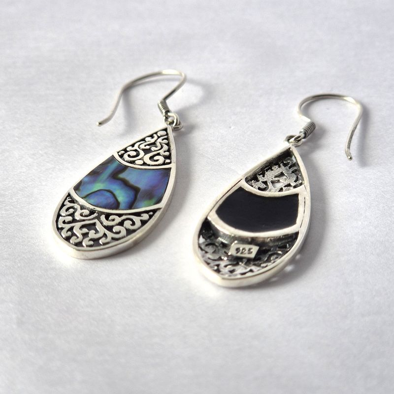 Muschel & Silber Ohrringe - Tropfen Oval - Abalone