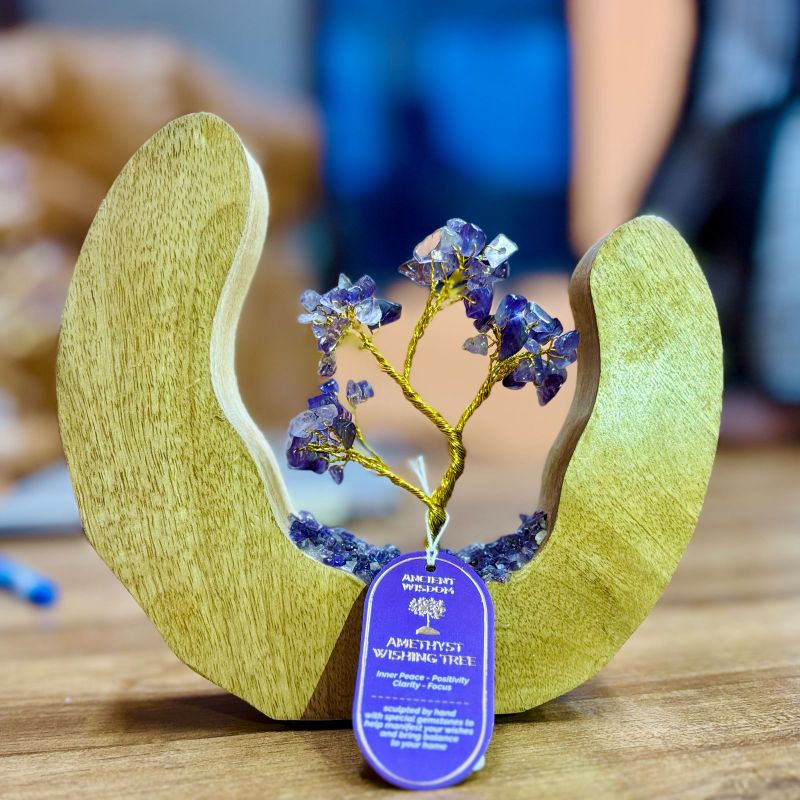 Edelstein-Baumgarten – offener Ring aus Mangoholz – Amethyst – 60 Chipstones