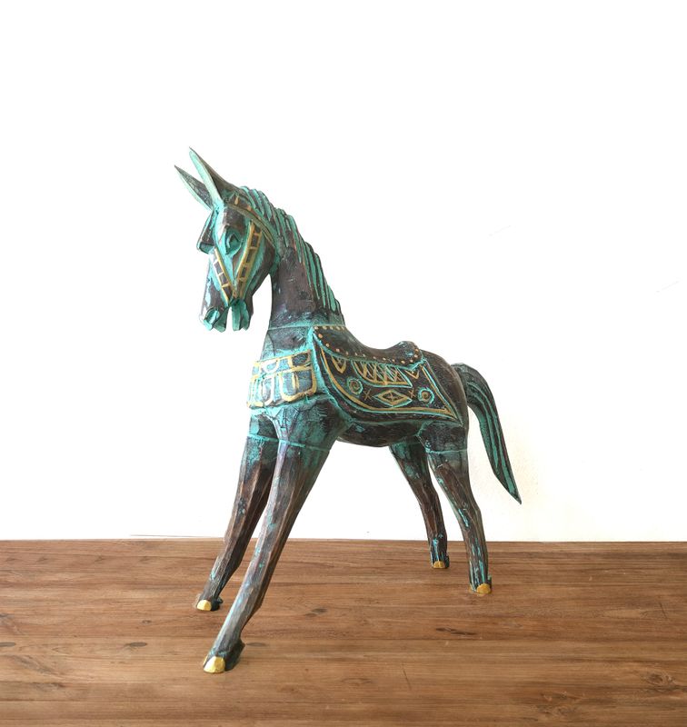 Mittleres Pferd in Gold und Türkis, 25 cm