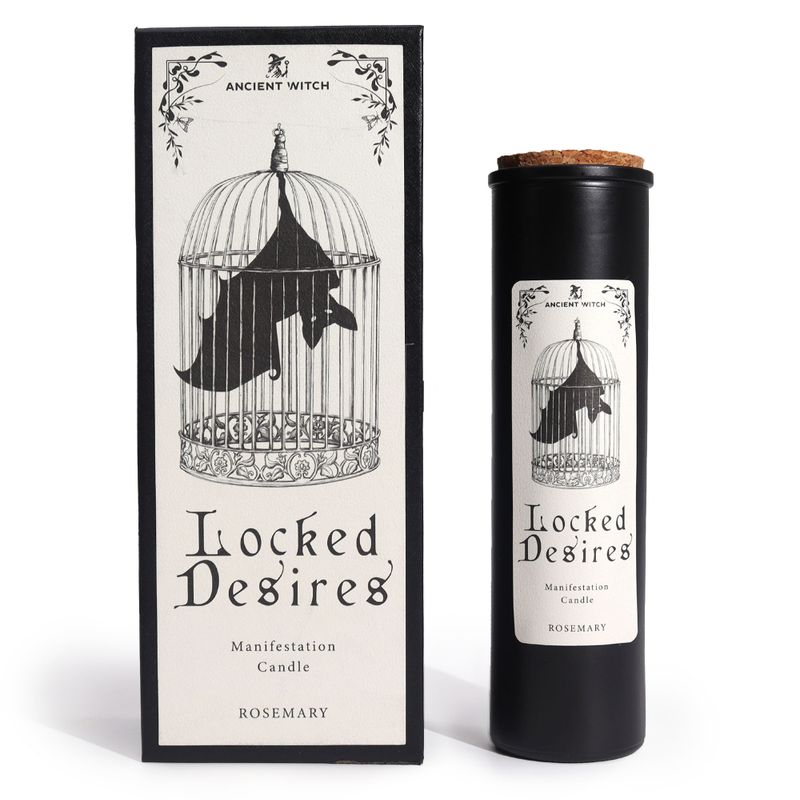 Verborgene Gelüste: Ritualkerze der alten Hexe und passende Geschenkbox, Frontansicht