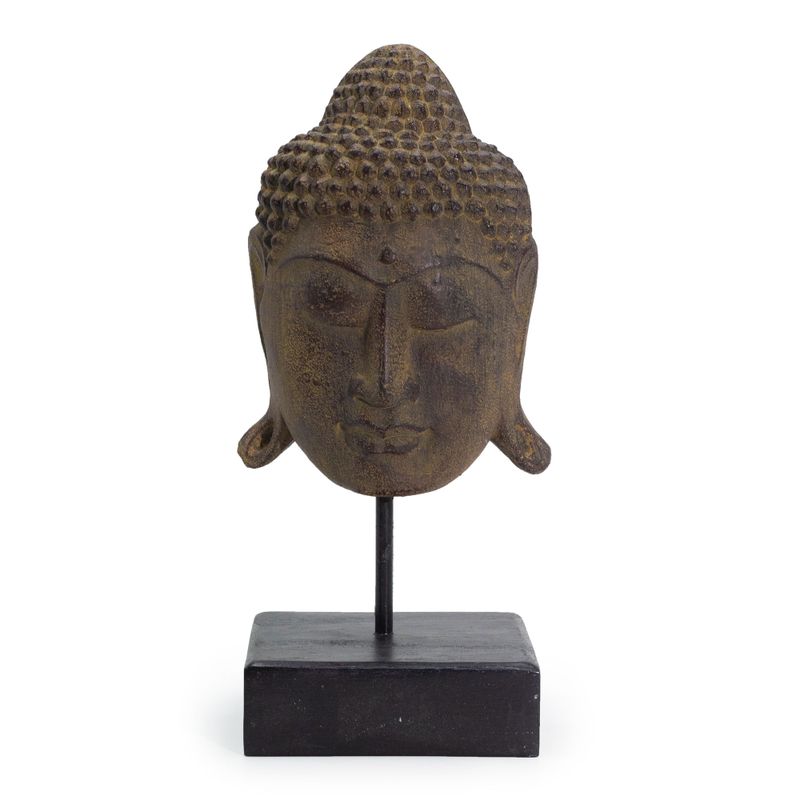 Großer Serenity Buddhakopf auf Ständer - Grau