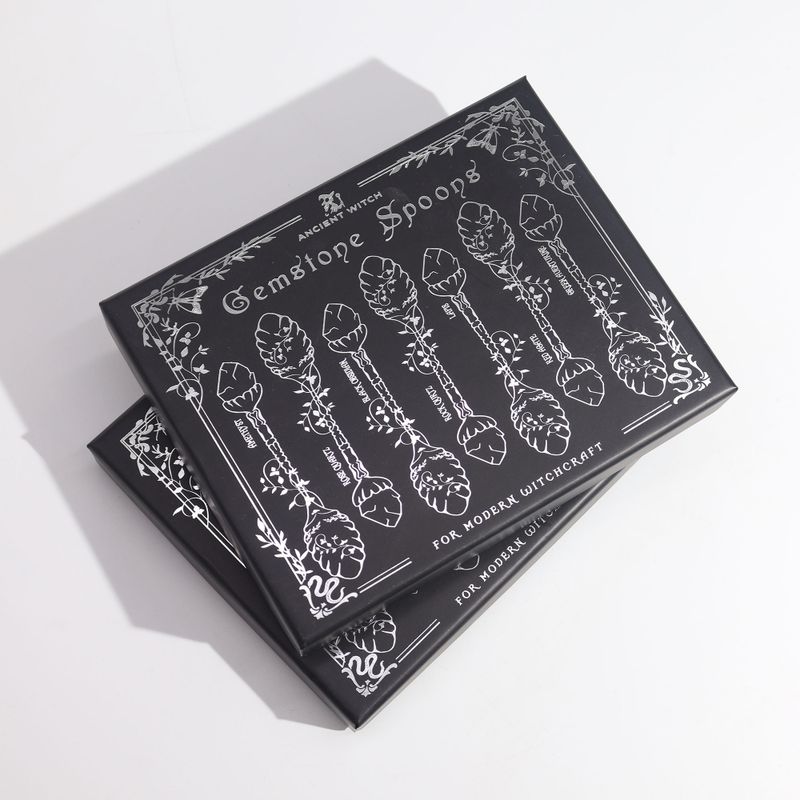 Set mit 7 Hexenlöffeln aus dunkelsilbernem Edelsteinkristall