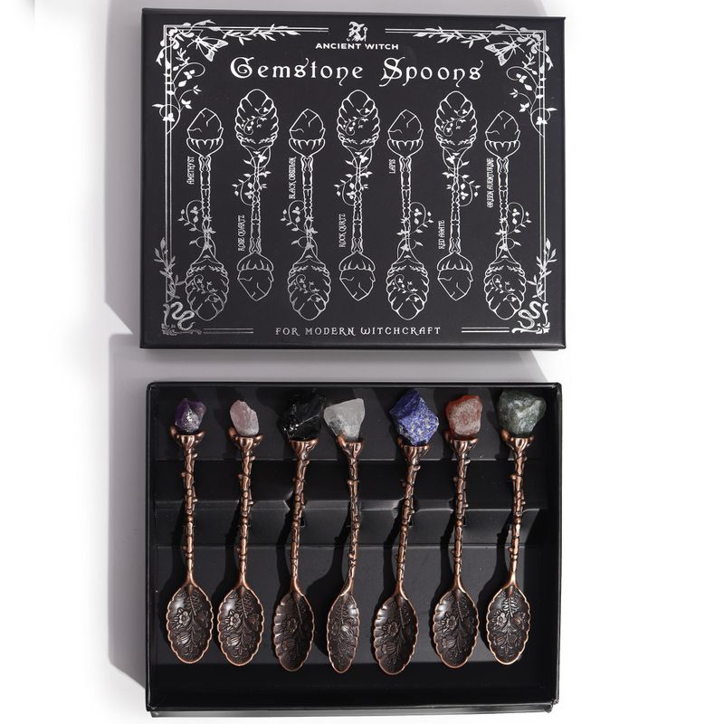 Set mit 7 Hexenlöffeln aus bronzefarbenem Edelsteinkristall