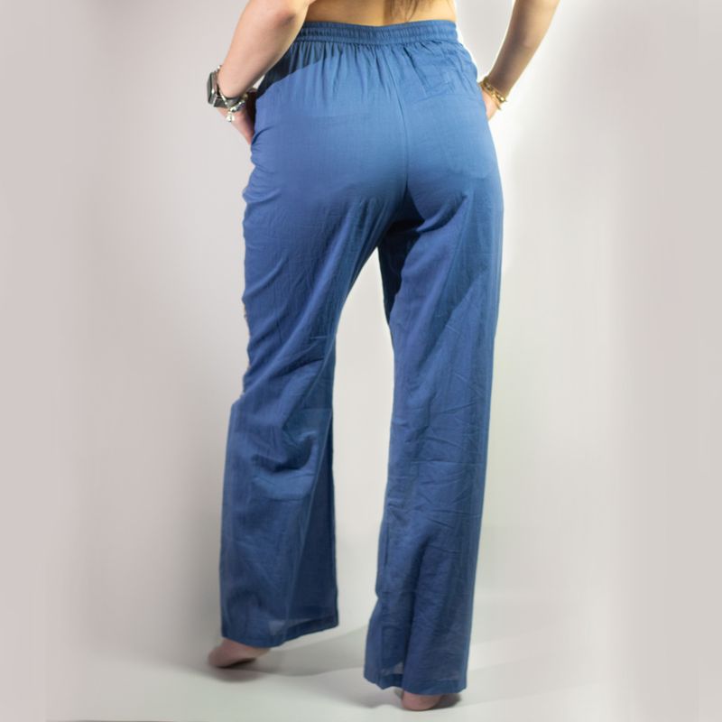 Loungehose - Handgemaltes Evil Eye-Design in sattem Blau und Gold M-L