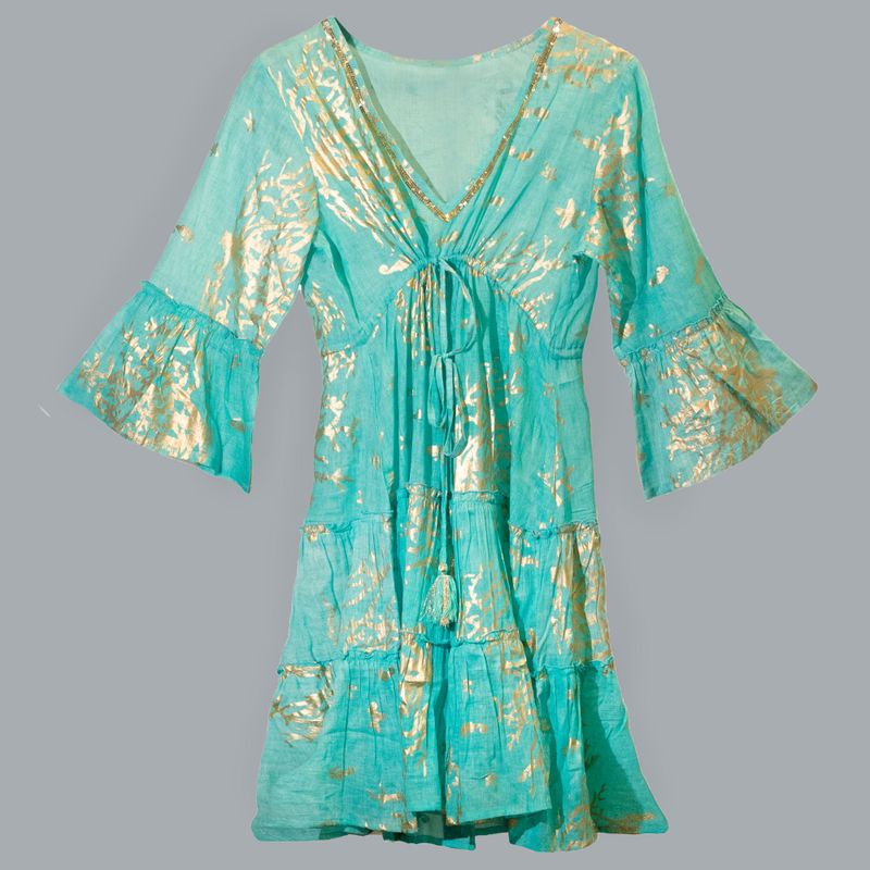 (M-L) Kleid – Türkis & Gold Korallen Design