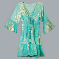 (M-L) Kleid – Türkis & Gold Korallen Design