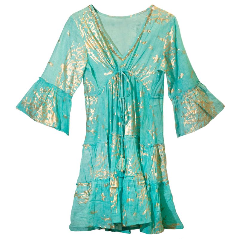 (M-L) Kleid – Türkis & Gold Korallen Design