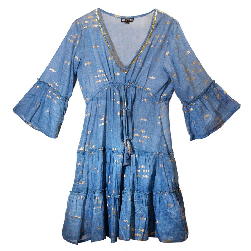 (M-L) Kleid – Seeblau & Goldfisch-Design
