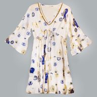 (M-L) Kleid – Weißes, blaues und goldenes Evil-Eye-Design