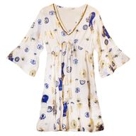 (M-L) Kleid – Weißes, blaues und goldenes Evil-Eye-Design