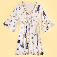 (M-L) Kleid – Weißes, blaues und goldenes Evil-Eye-Design