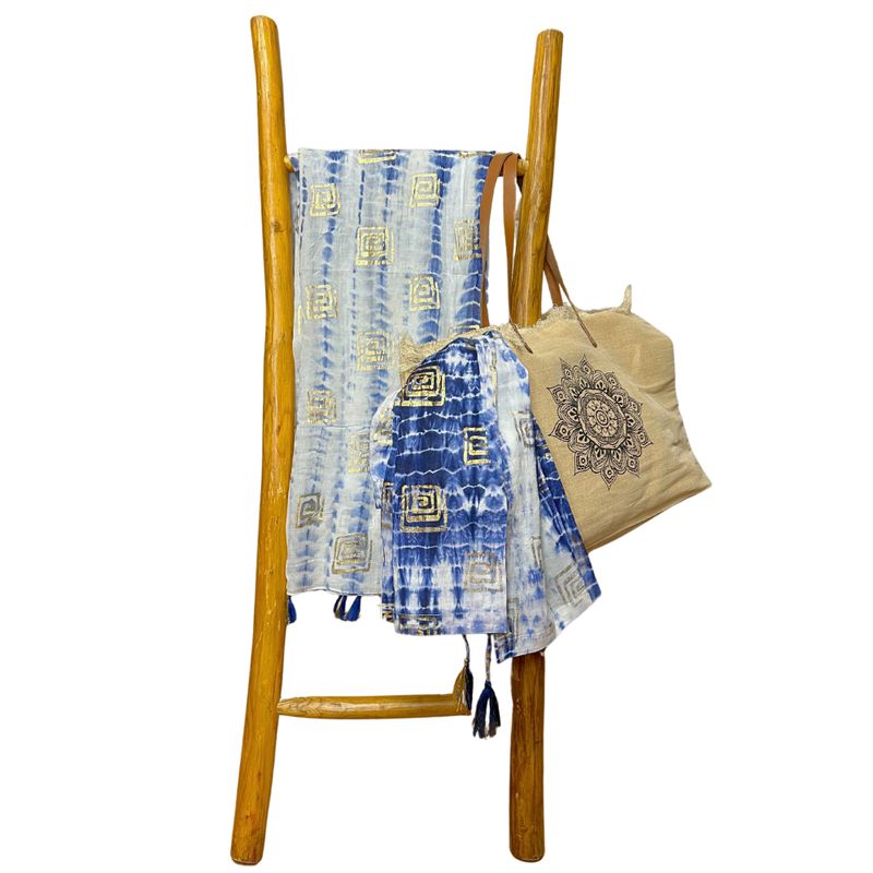 Nomad Sari On the Med Kollektion - Pario- Blauer Batik- und Blockdruck