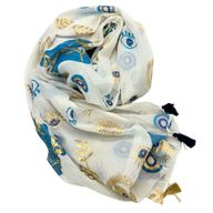 Nomad Sari On the Med Kollektion - Pario - Weißes, blaues und goldenes Design mit bösem Blick