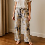 Loungehose - Gold & Blaues griechisches Motiv - Handbemalt M-L