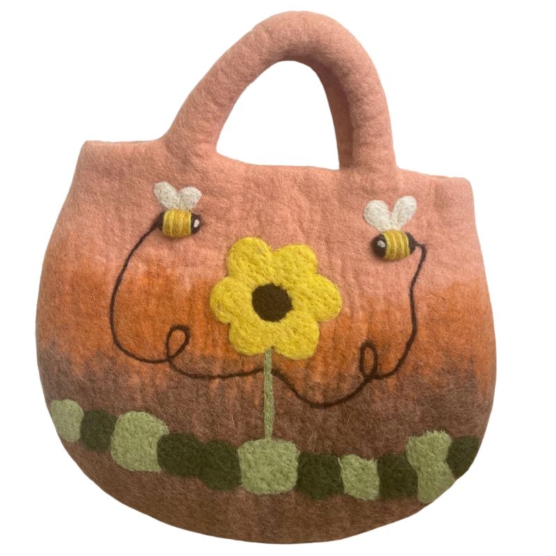 Sonnenblumen- und Bienenfilztasche - 35x27cm