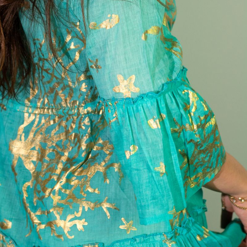 (M-L) Kleid – Türkis & Gold Korallen Design