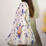 (M-L) Kleid – Weißes, blaues und goldenes Evil-Eye-Design