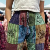 Nomaden-Sari – Pilzhose – Blockdruck-Designs – Grüntöne S/M