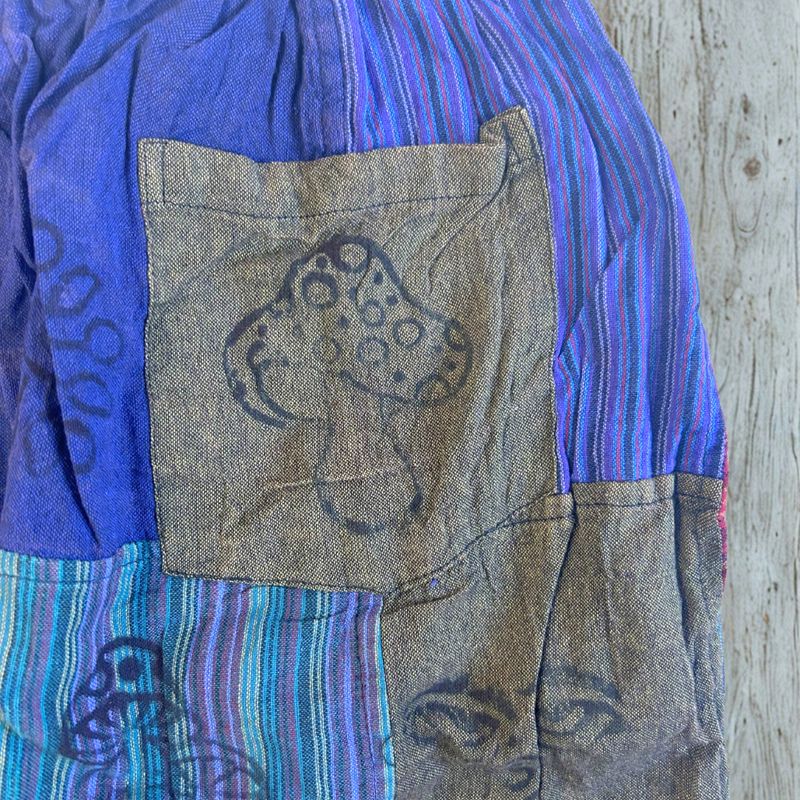 Nomaden-Sari – Pilzhose – Blockdruck-Designs – Lilatöne S/M