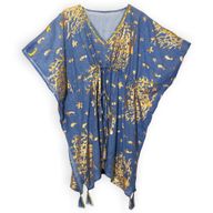 Nomad Sari Kaftan - Meeresblau und Goldenes Korallen-Design