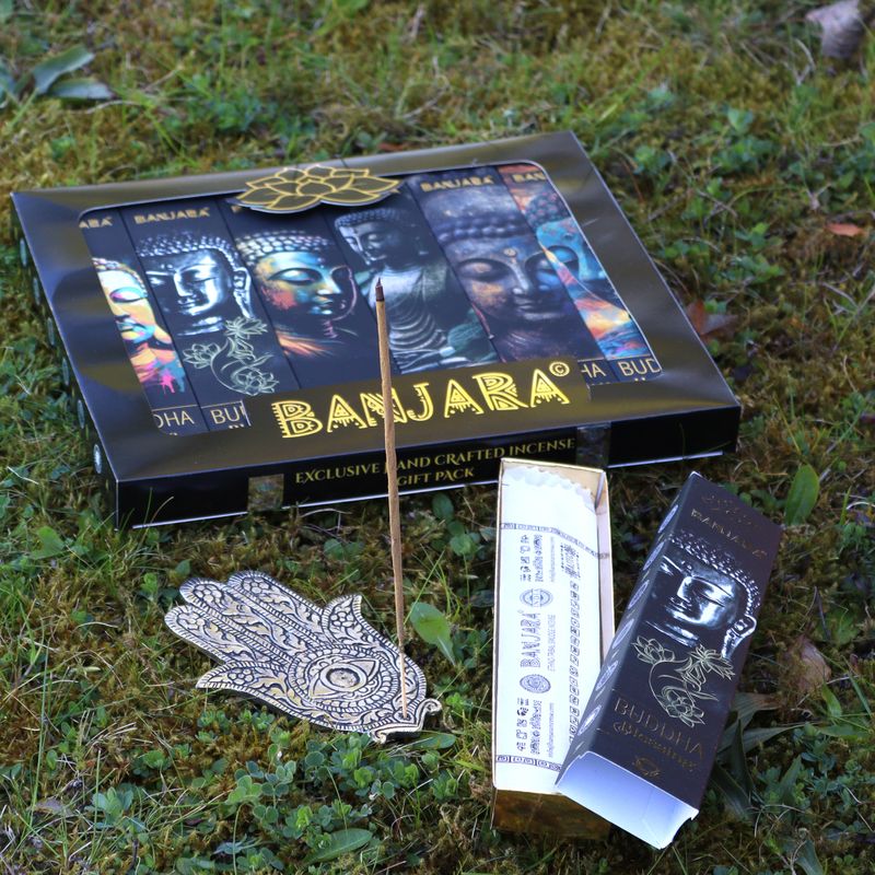 Banjara Buddha Räucherstäbchen-Geschenkset Starter – 12 Schachteln mit je 6 Räucherstäbchen