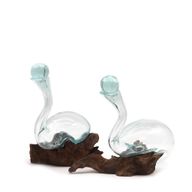 Geschmolzenes Glas auf Holz - Weinkaraffe