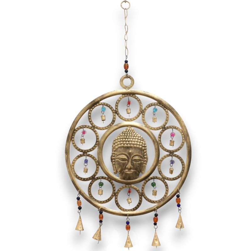 Indisches Glockenspiel - Großes Buddha-Gesicht, 15 Glockenspiele - 36 cm