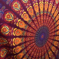 Doppelte Tagesdecke aus Baumwolle + Wandbehang – Pfauen-Mandala – Kastanienbraun