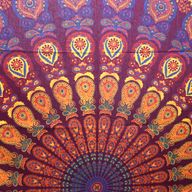 Doppelte Tagesdecke aus Baumwolle + Wandbehang – Pfauen-Mandala – Kastanienbraun