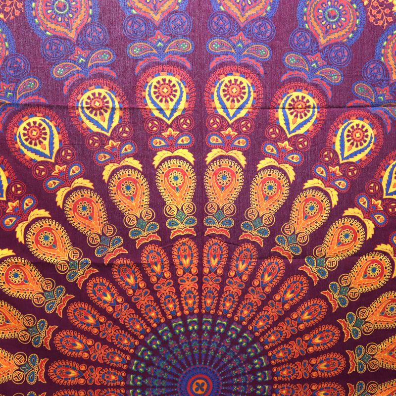 Doppelte Tagesdecke aus Baumwolle + Wandbehang – Pfauen-Mandala – Kastanienbraun
