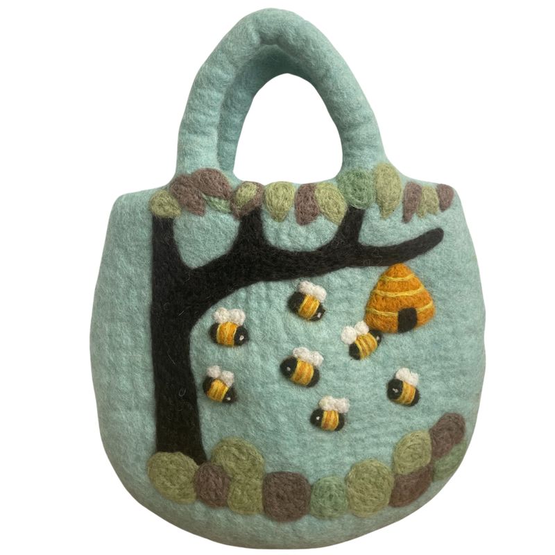 Filztasche mit Baum- und Bienenstockmotiv – 35 x 27 cm