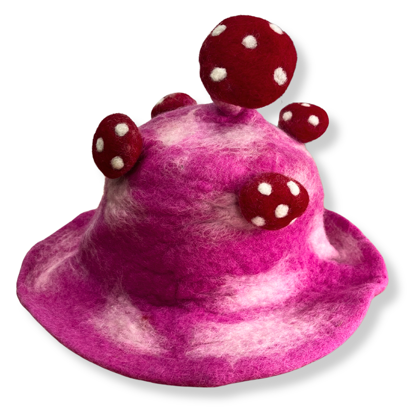 Filzhut mit Pilzmotiv - Shocking Pink