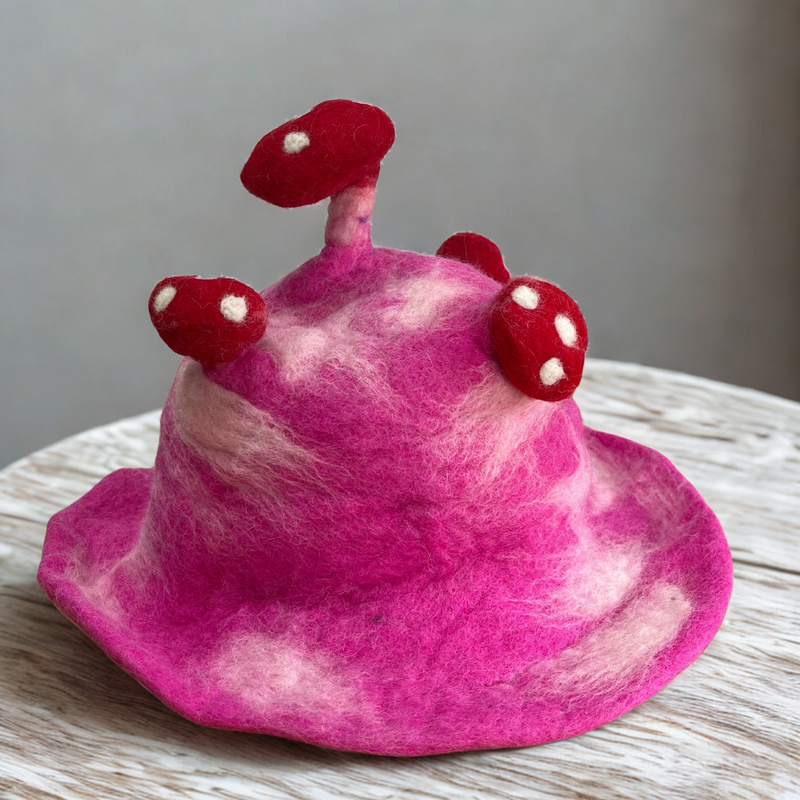 Filzhut mit Pilzmotiv - Shocking Pink