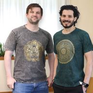 Größe M Stone Washed T-Shirt - Hamsa - Dunkelgrau