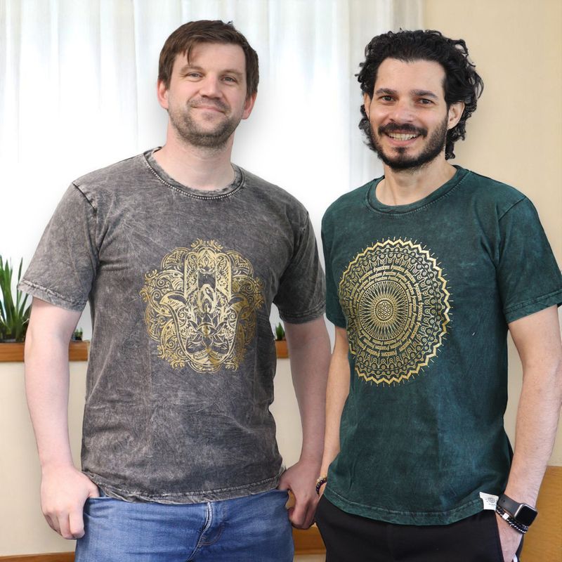 Größe M Stone Washed T-Shirt - Hamsa - Dunkelgrau