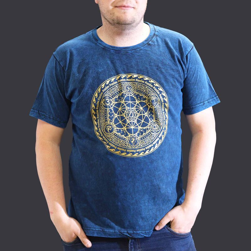 XLarge stein-gewaschenes T-Shirt - Chakra - Blau